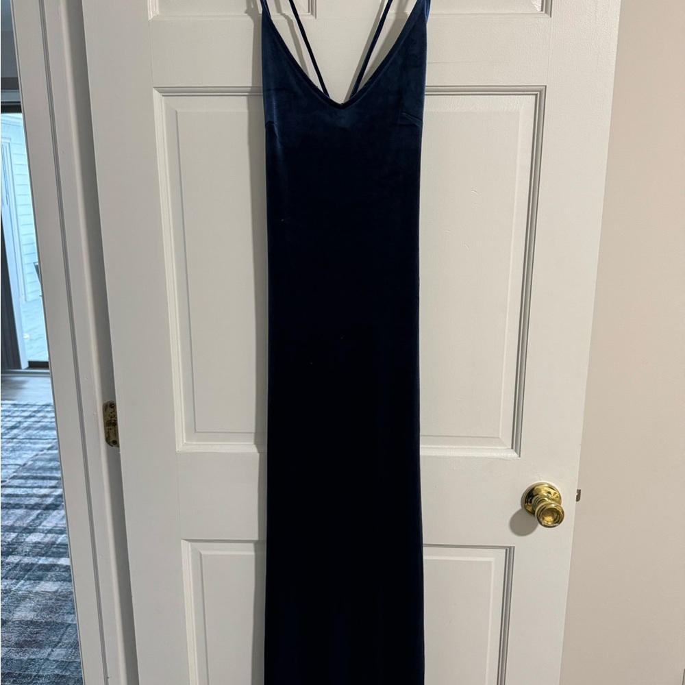 Elegant Navy Blue Velvet Dress